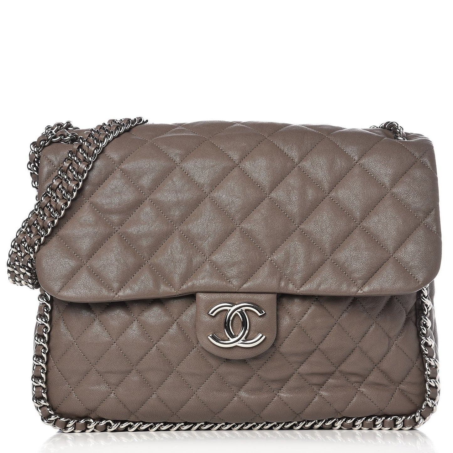 Washed Lambskin Quilted Maxi Chain Around Flap Taupe