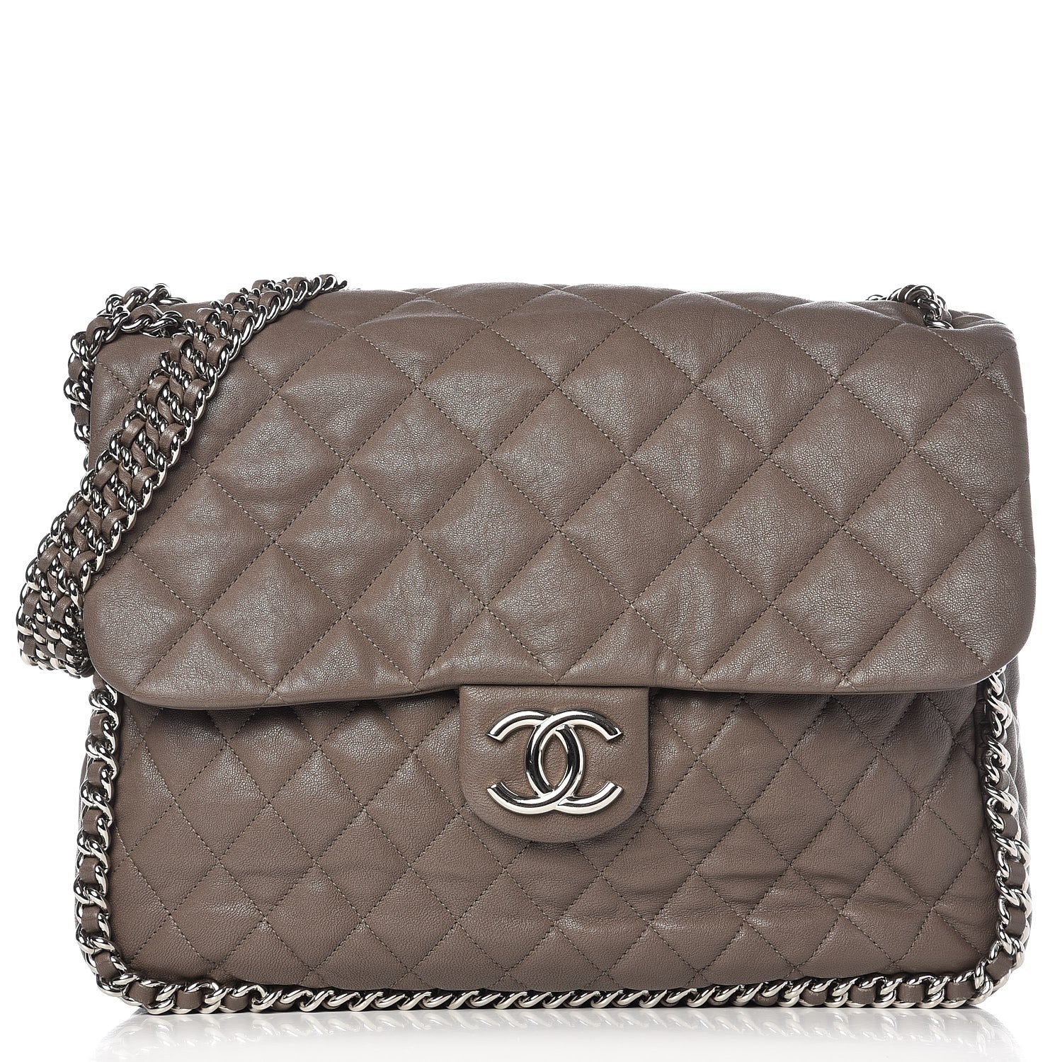 Chanel Washed Lambskin Quilted Maxi Chain Around Flap Taupe 1 of 8