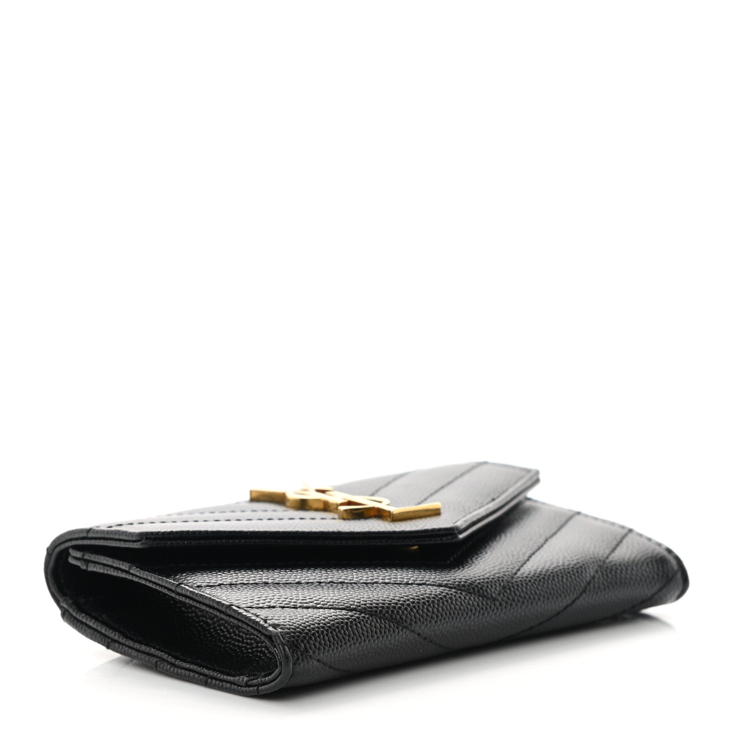 Saint Laurent Grain De Poudre Matelasse Chevron Small Monogram Envelope Wallet Black 4 of 8