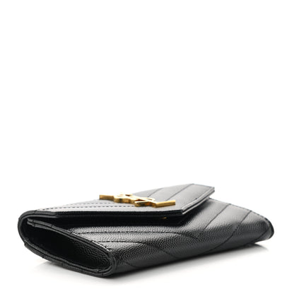 Saint Laurent Grain De Poudre Matelasse Chevron Small Monogram Envelope Wallet Black 4 of 8