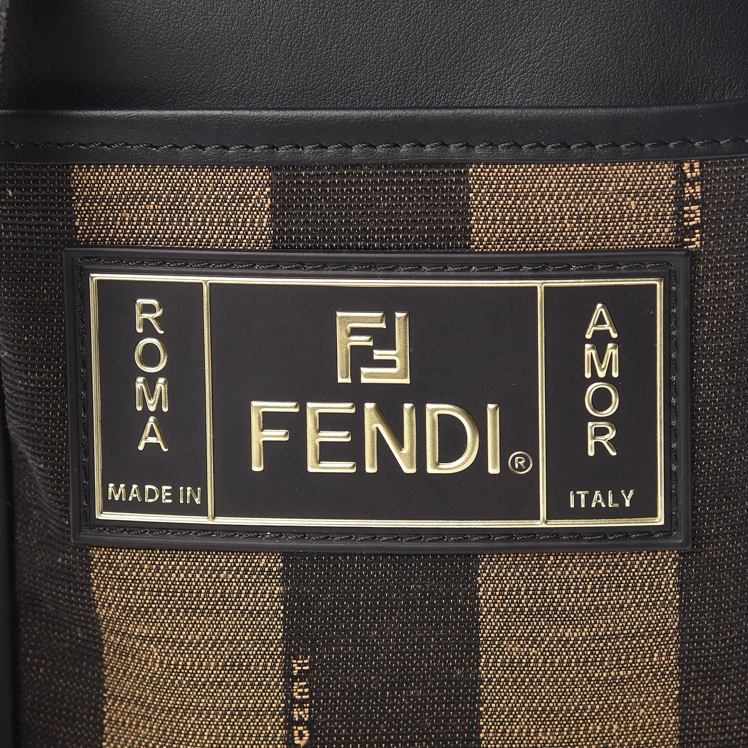 Fendi Jacquard Vitello Century Pequin Logo Plate Small Crossbody Messenger Tobacco Moro Black 8 of 12