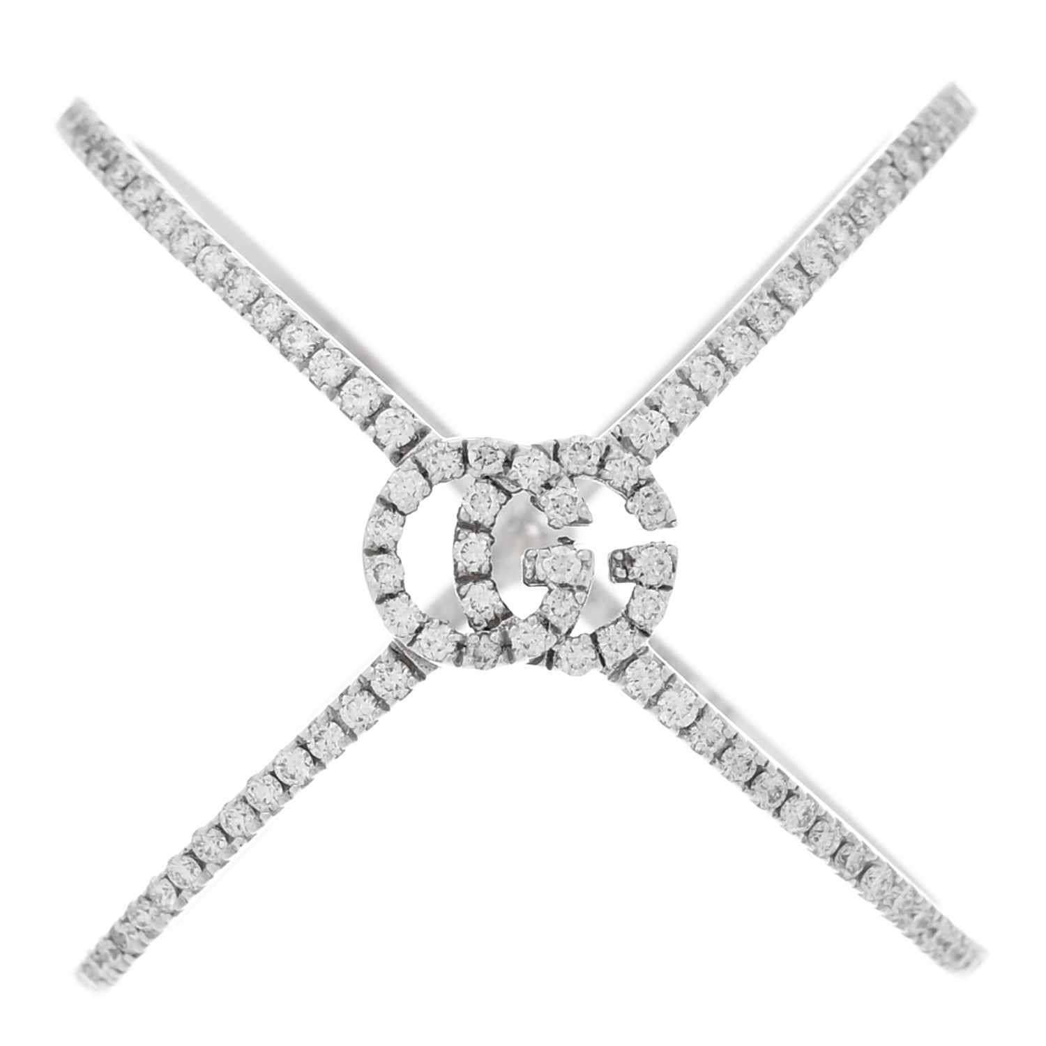 Gucci 18K White Gold Diamond Running G Cross Ring 54 7 1 of 5