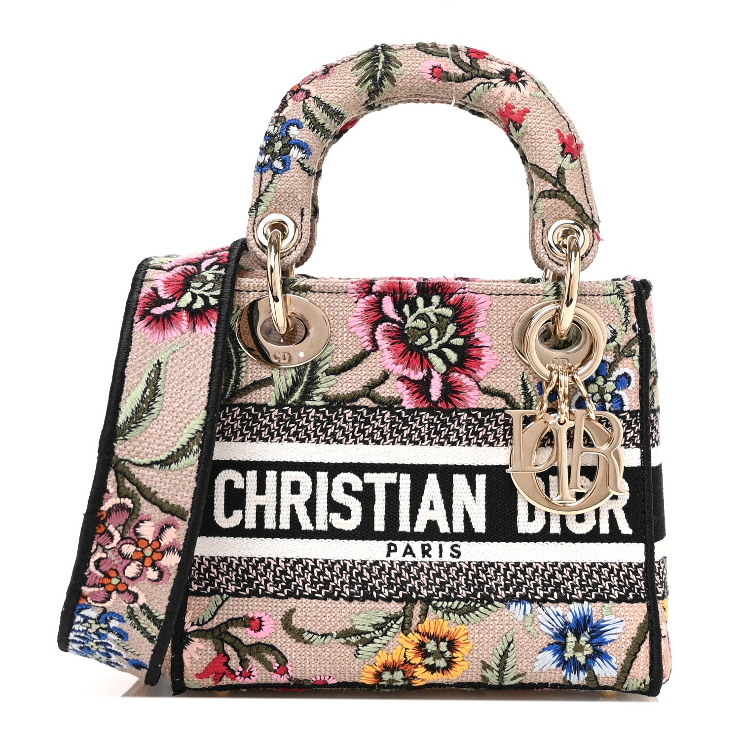 Christian Dior Canvas Petites Fleurs Embroidered Mini Lady D-Lite Rose Multicolor 1 of 11