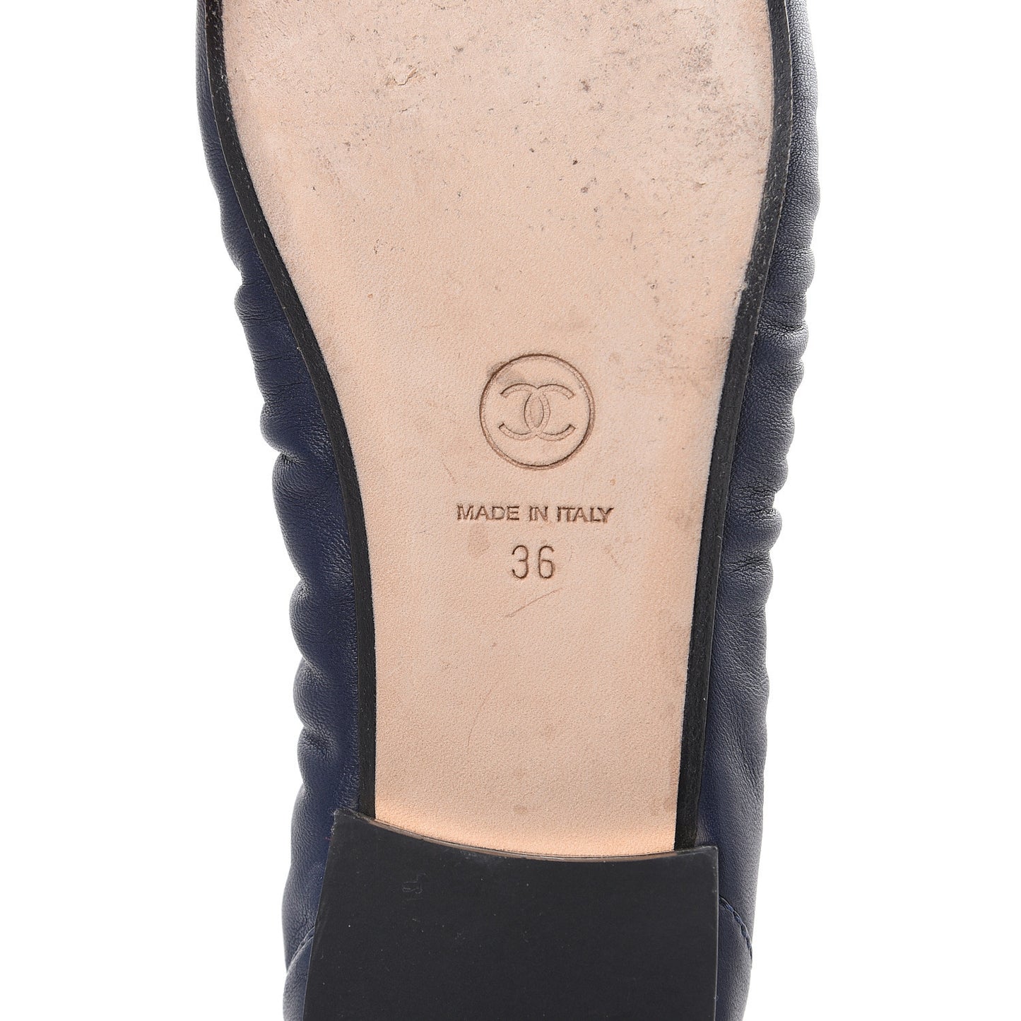 Lambskin CC Cap Toe Ballerina Flats 36 Navy Blue
