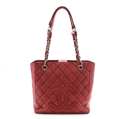 Chanel Caviar Quilted Petit Shopping Tote PST Red 1 of 12