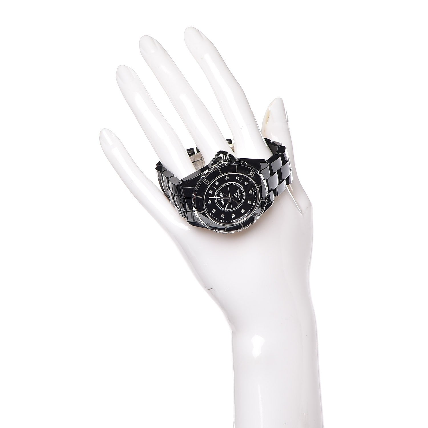 Chanel Stainless Steel Ceramic Diamond 38mm J12 Automatic Watch Black 2 of 8