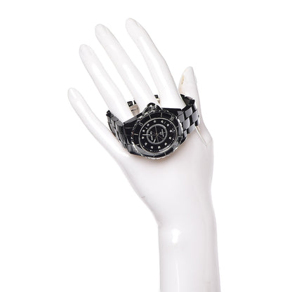 Chanel Stainless Steel Ceramic Diamond 38mm J12 Automatic Watch Black 2 of 8