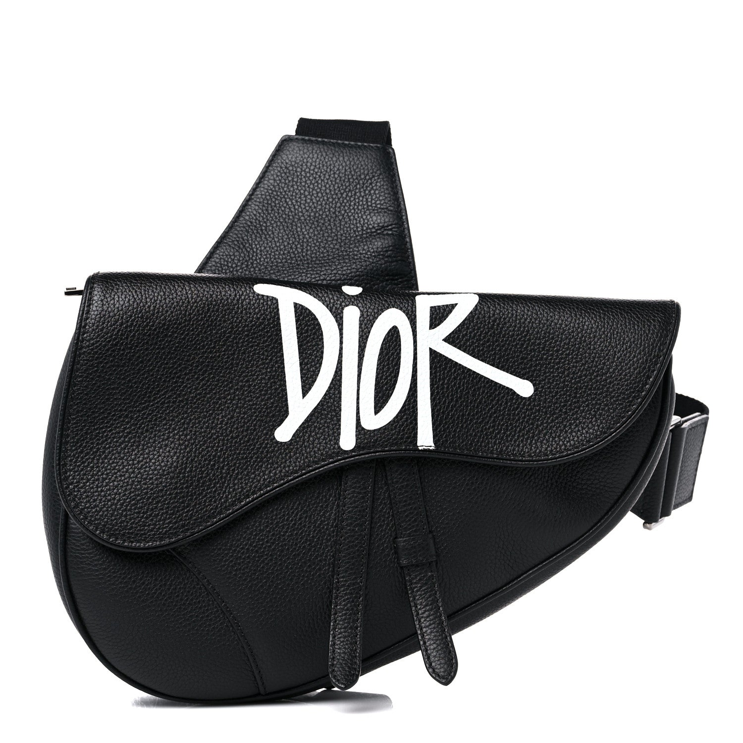 Christian Dior X SHAWN STUSSY Grained Calfskin Saddle Bag Black 1 of 9