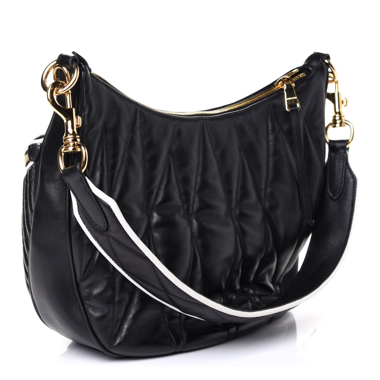Miu Miu Nappa Matelasse Rider Shoulder Bag Black Green 2 of 4