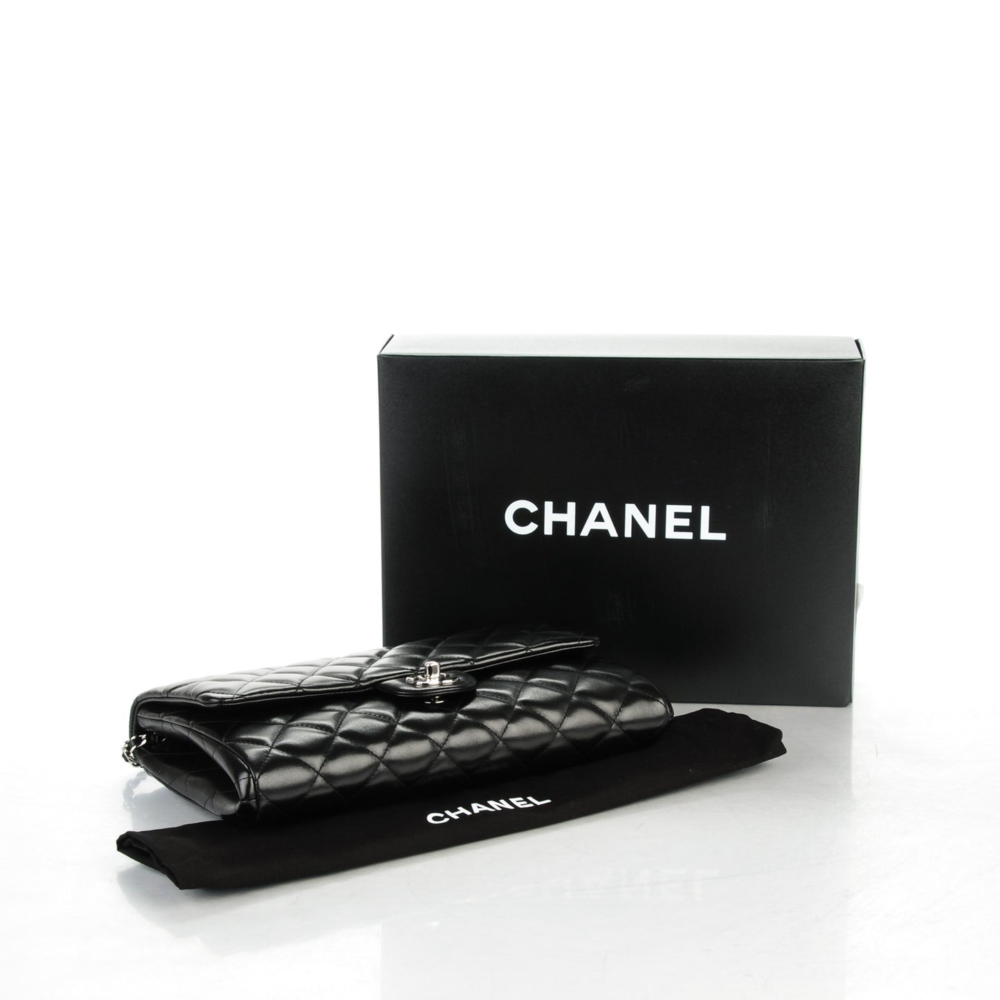 Lambskin Quilted Clutch With Chain Flap Black
