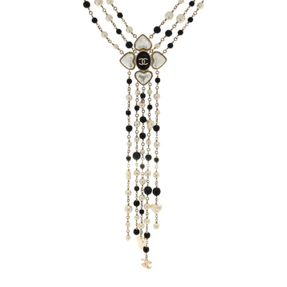 Chanel Pearl Bead Heart CC Long Multi Chain Necklace Gold Black 1 of 4