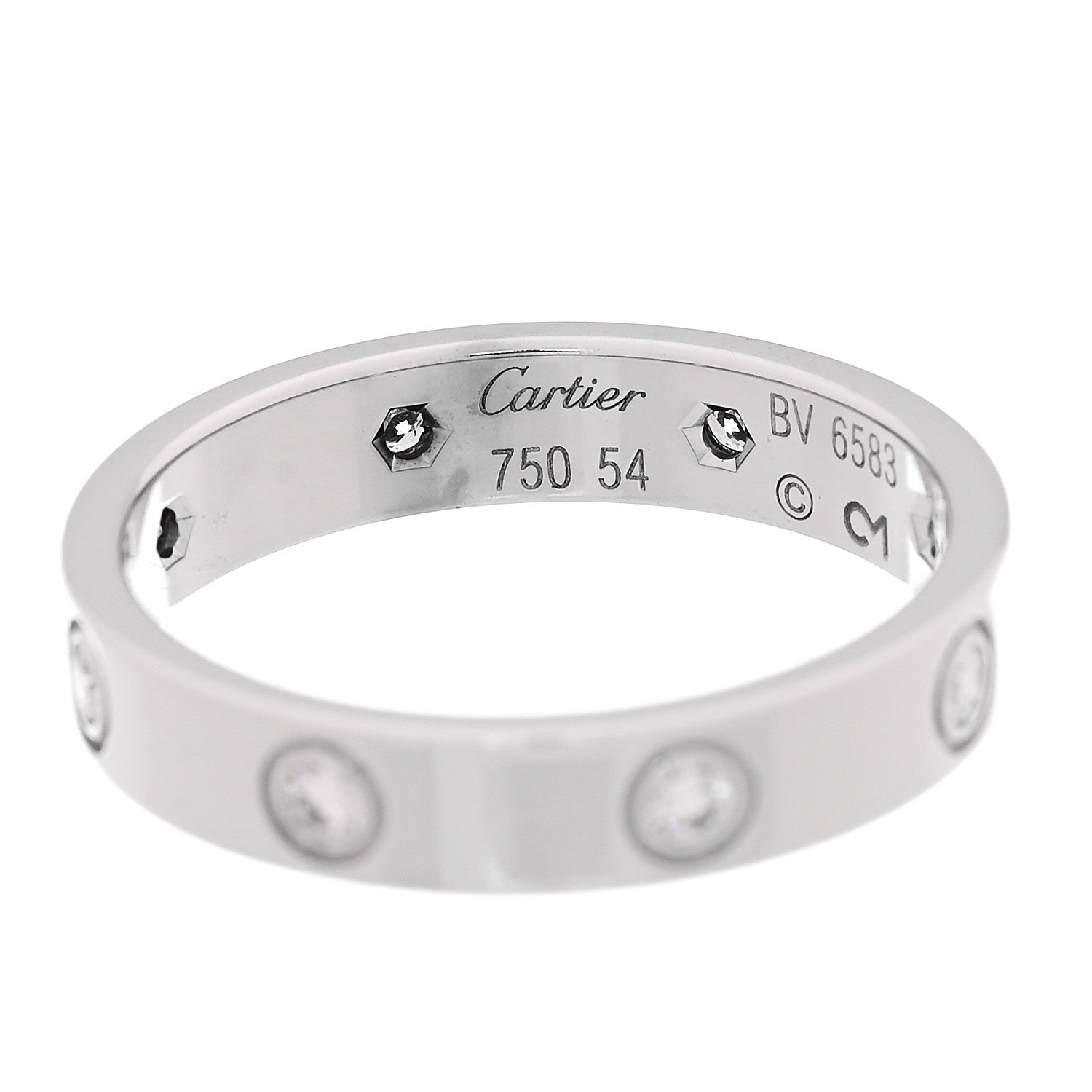 Cartier 18K White Gold 8 Diamond 4mm Wedding Band LOVE Ring 54 6.75 5 of 5