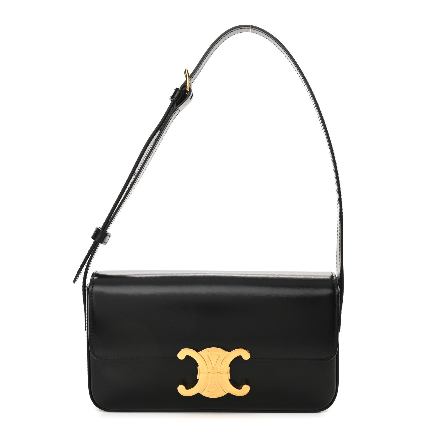 Celine Shiny Calfskin Triomphe Shoulder Bag Black 1 of 10