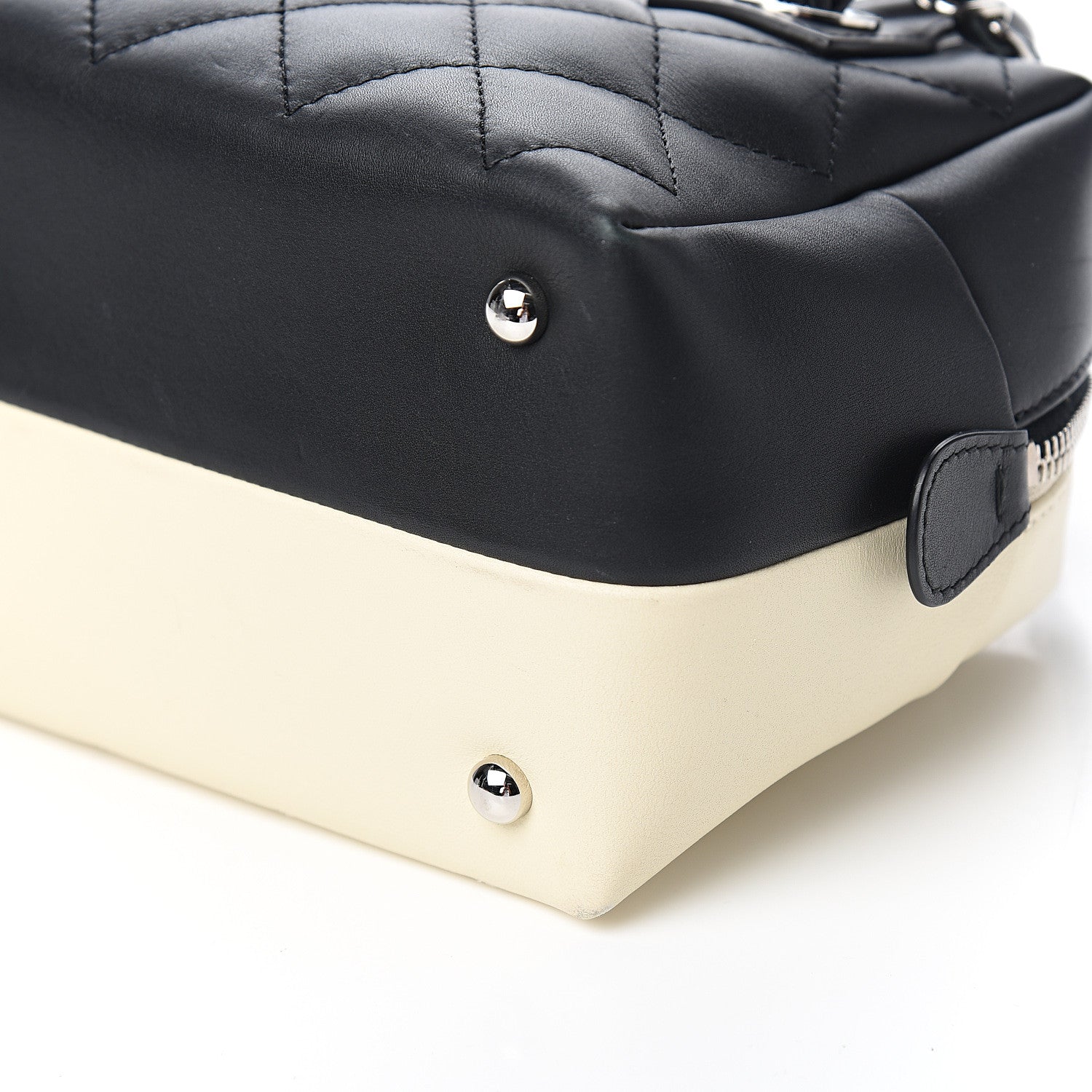 Chanel Calfskin Quilted Feather Weight Bowling Bag Black Ivory 8 of 9
