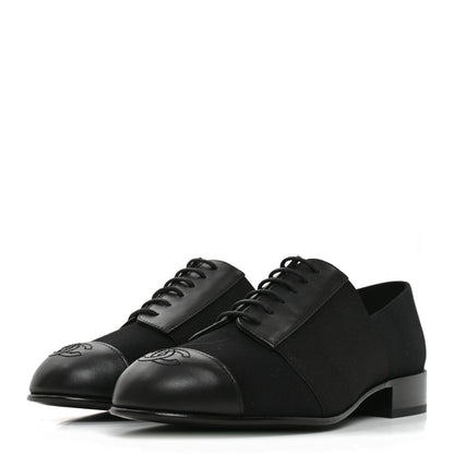 Chanel Calfskin Elastic Lace Up Cap Toe CC Loafers 35.5 Black 4 of 10