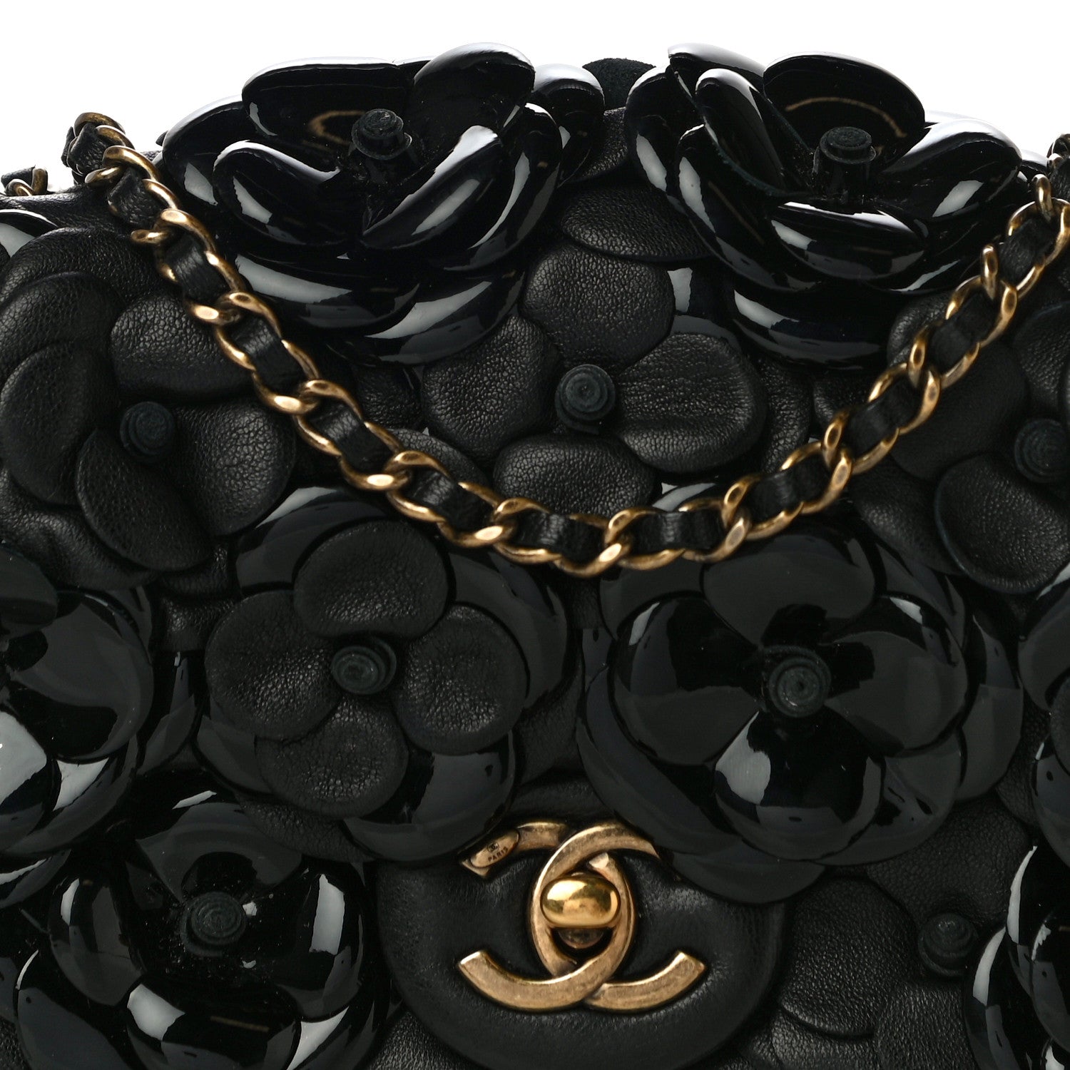 Chanel Lambskin Patent Mini Camellia Flap Black 7 of 9