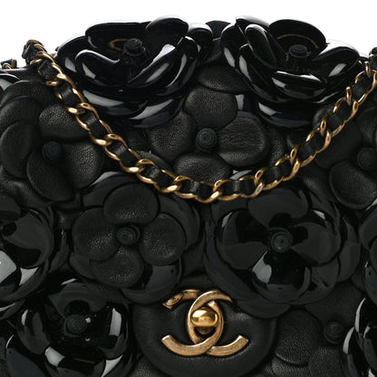Chanel Lambskin Patent Mini Camellia Flap Black 7 of 9