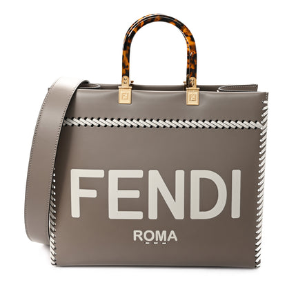 Fendi Vitello King Ceylon Plexiglass Woven Logo Debossed Medium Fendi Sunshine Shopper Tote Tortora 1 of 9