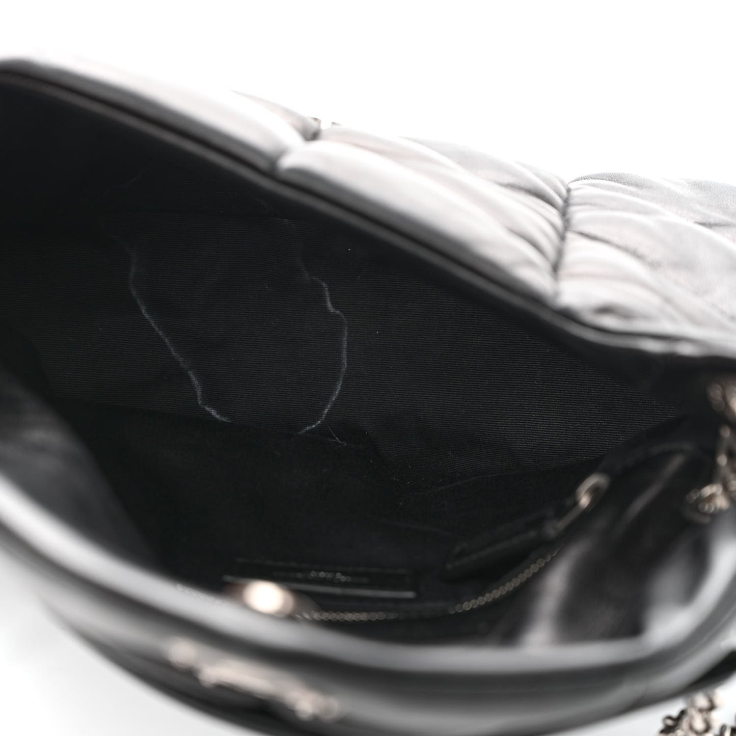 Lambskin Quilted Small Loulou Puffer Monogram Chain Satchel Black