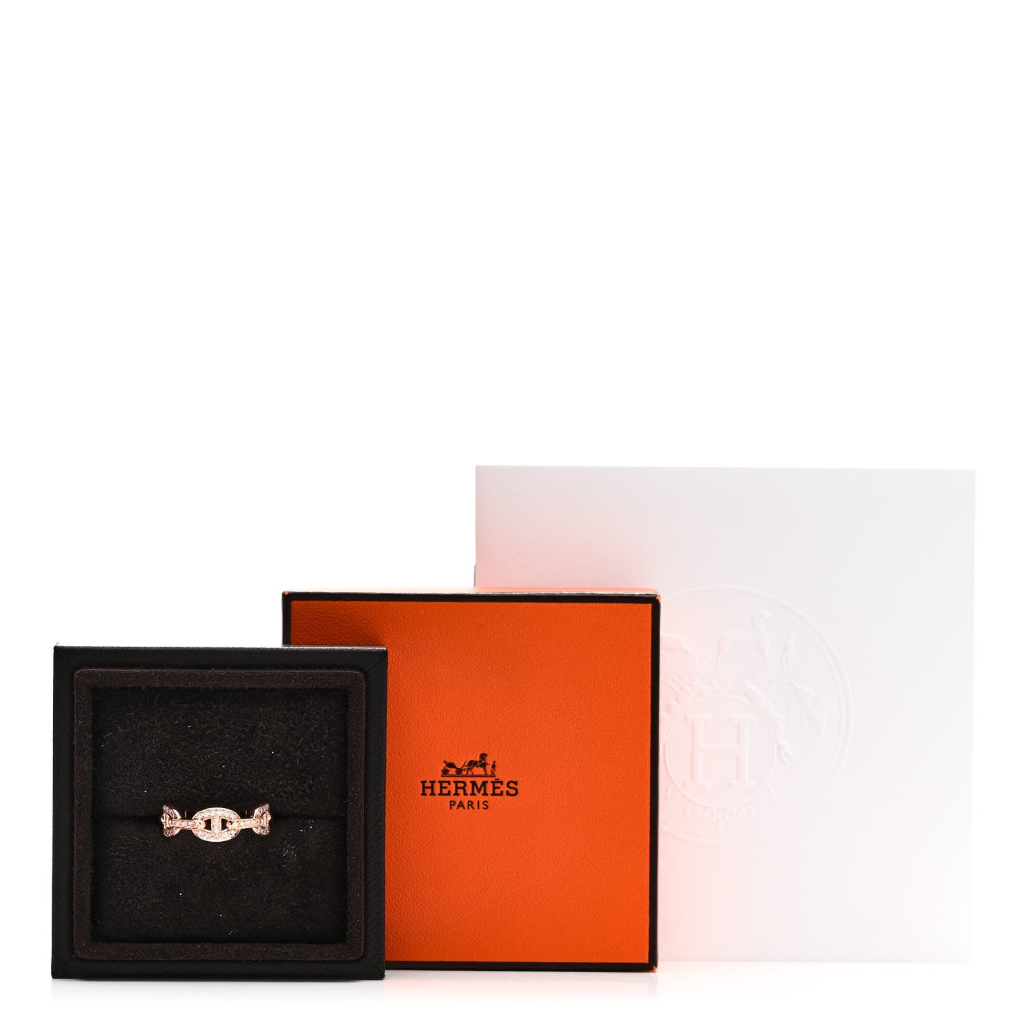 Hermes 18K Rose Gold Diamond PM d'Ancre Enchainee Ring 57 8 9 of 9