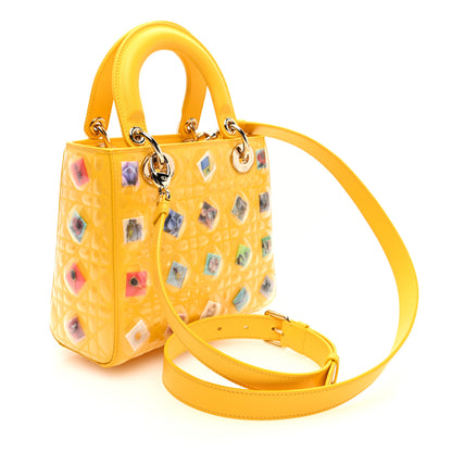 Christian Dior Patent Lambskin Cannage PVC Sara Cwynar Small Lady Dior Art Yellow 3 of 9