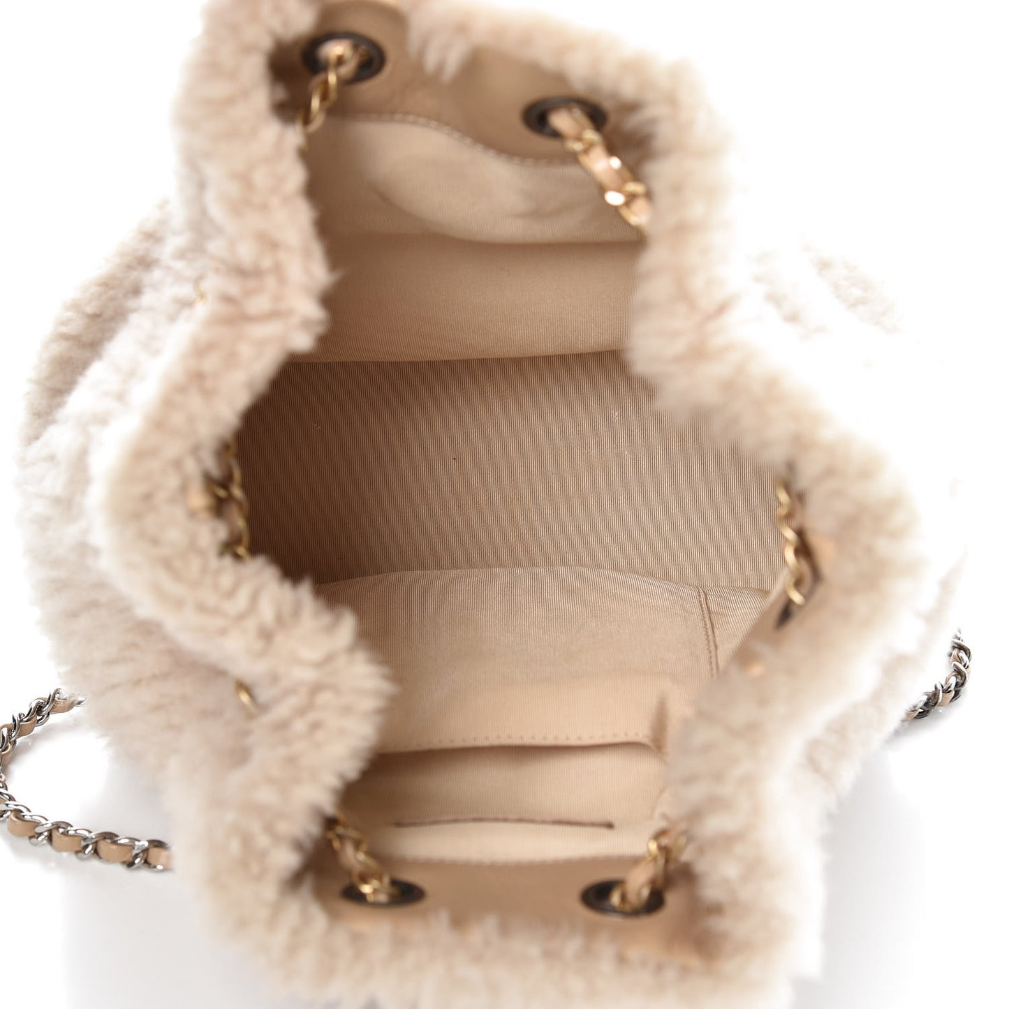 Shearling Small Gabrielle Backpack Dark Beige
