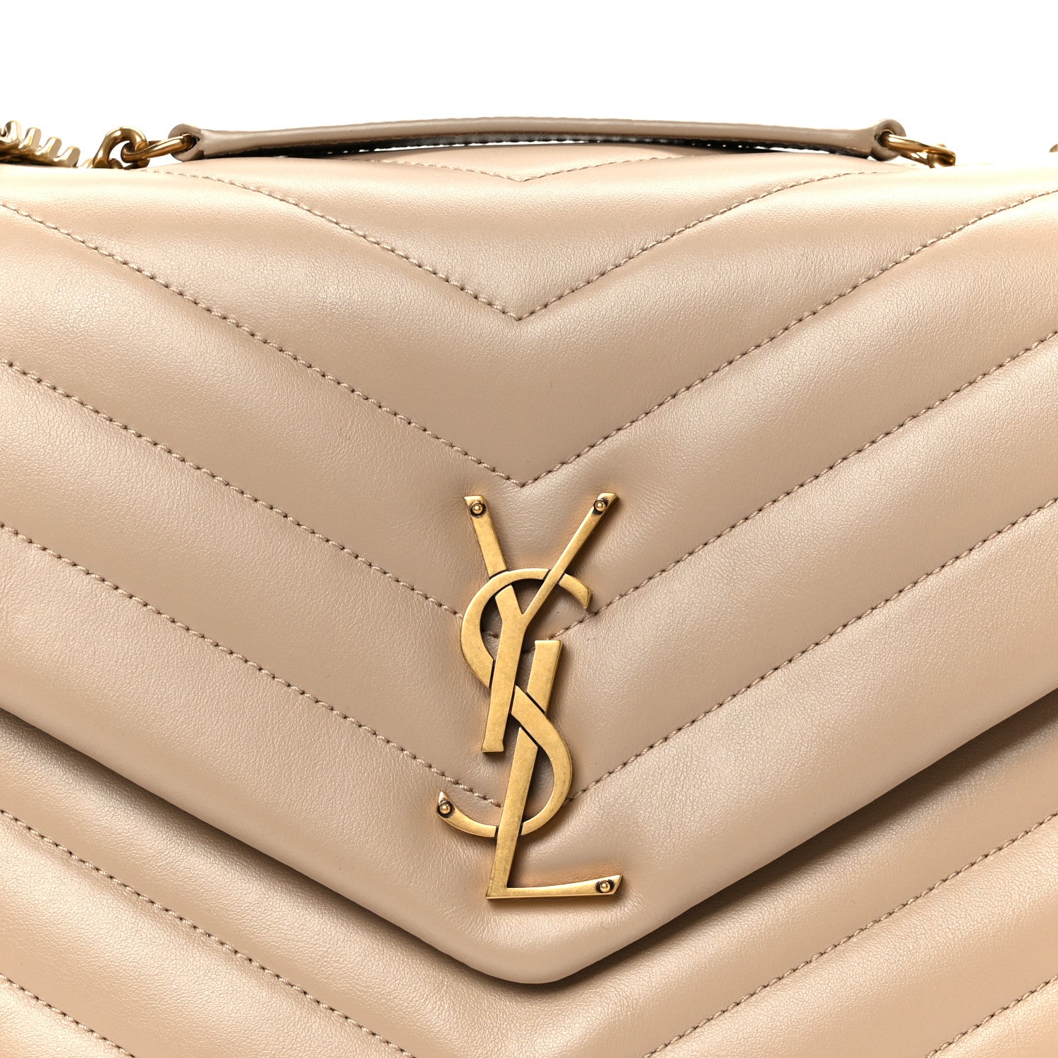 Saint Laurent Calfskin Y Quilted Monogram Medium Loulou Chain Satchel Dark Beige 9 of 11