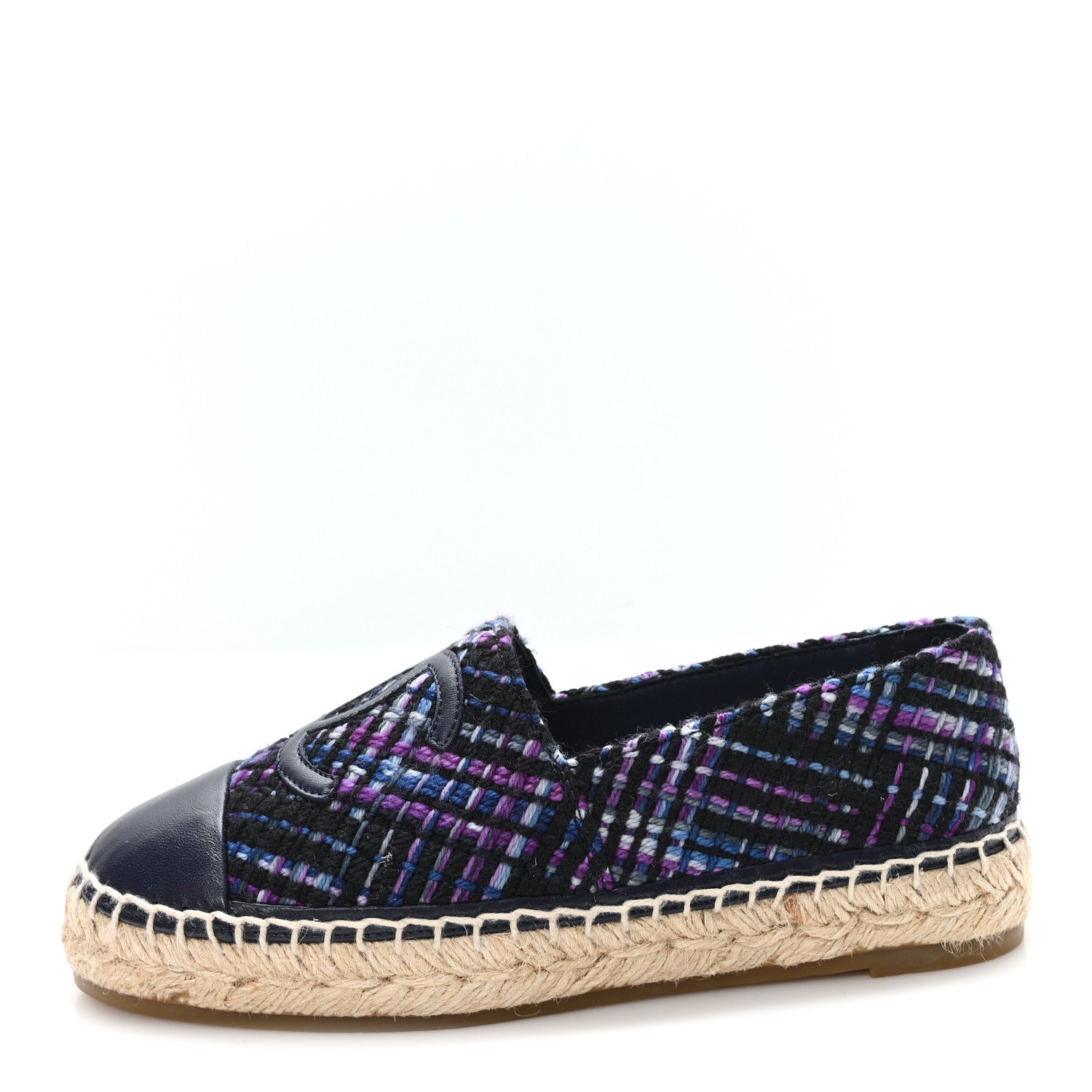 Chanel Tweed Grosgrain CC Espadrilles 35 Purple Black Navy 1 of 10