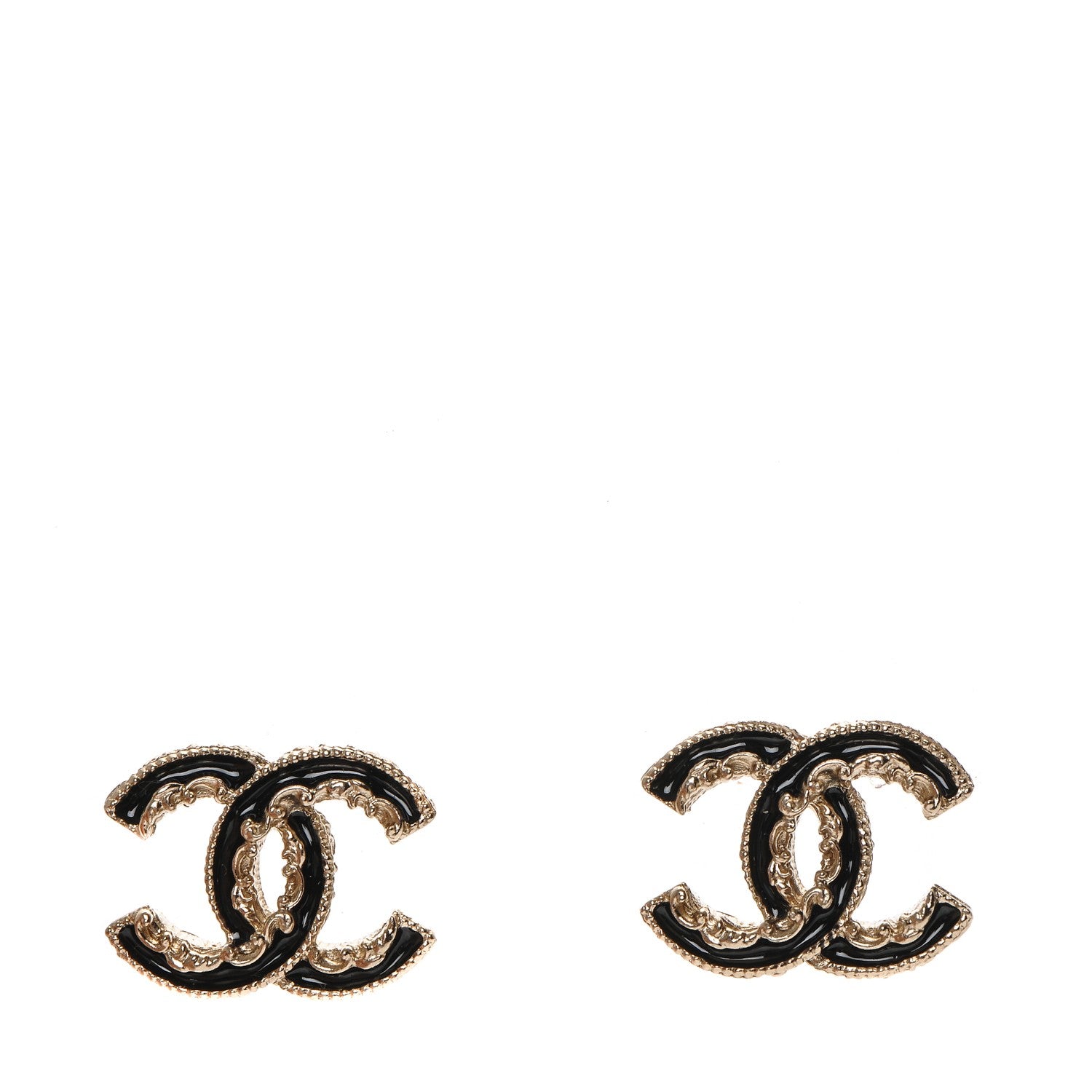 Chanel Enamel CC Baroque Earrings Black Gold 1 of 4