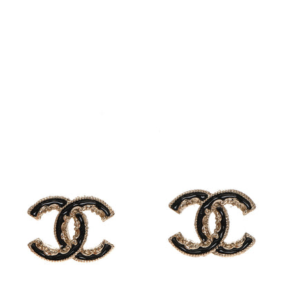 Chanel Enamel CC Baroque Earrings Black Gold 1 of 4