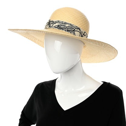 Hermes Straw Brides De Gala Panama Carrousel Hat 56 Naturel Ecru Black 2 of 8