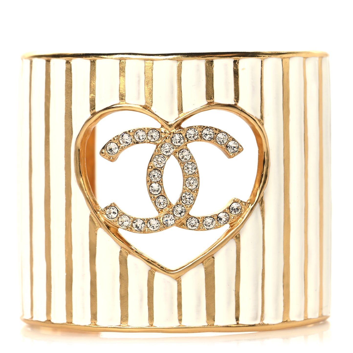 Crystal Heart CC Cuff Bracelet M Gold White