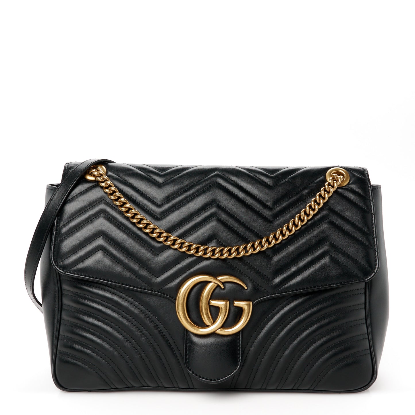 Calfskin Matelasse Large GG Marmont Shoulder Bag Black