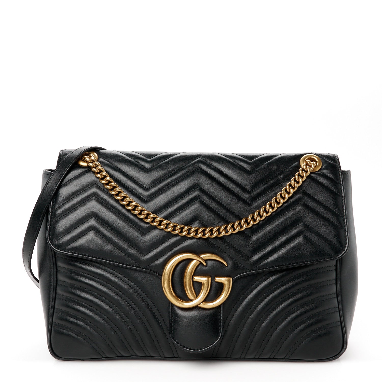 Gucci Calfskin Matelasse Large GG Marmont Shoulder Bag Black 1 of 12