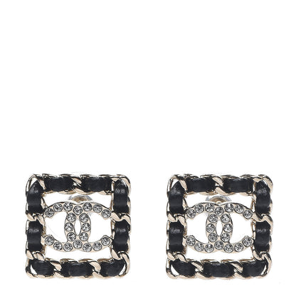 Chanel Crystal Lambskin Chain Sergeant Stud Earrings Black Gold 1 of 5
