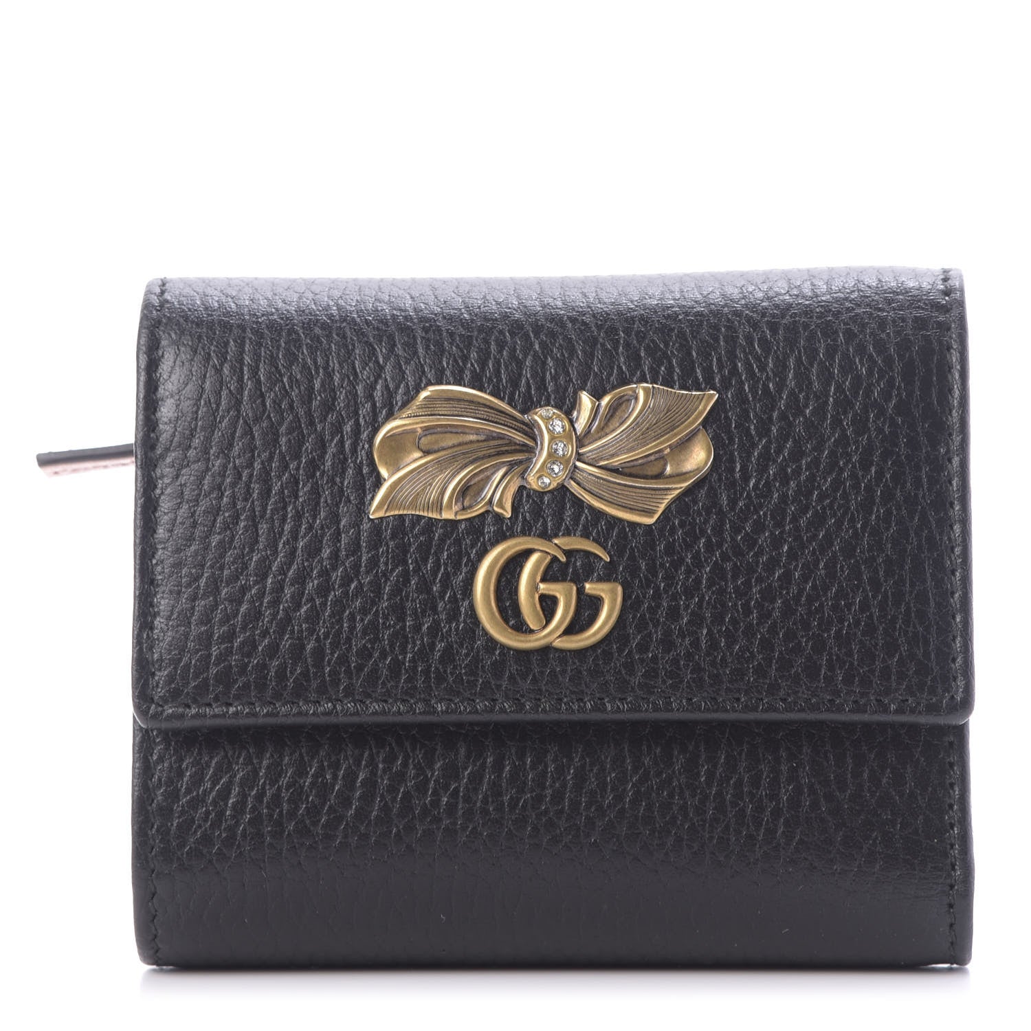 Gucci Calfskin GG Marmont Bow Wallet Black 1 of 12