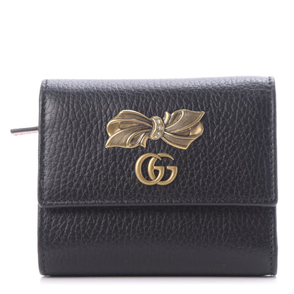 Gucci Calfskin GG Marmont Bow Wallet Black 1 of 12