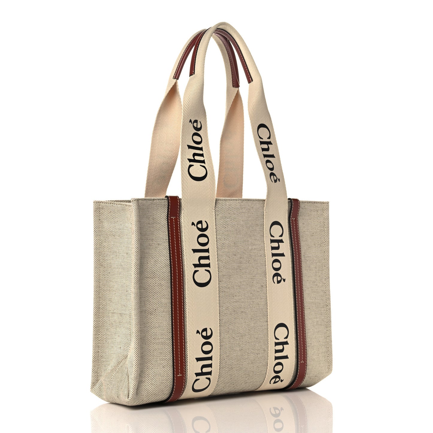 Cotton Calfskin Medium Woody Ribbon Tote White Brown