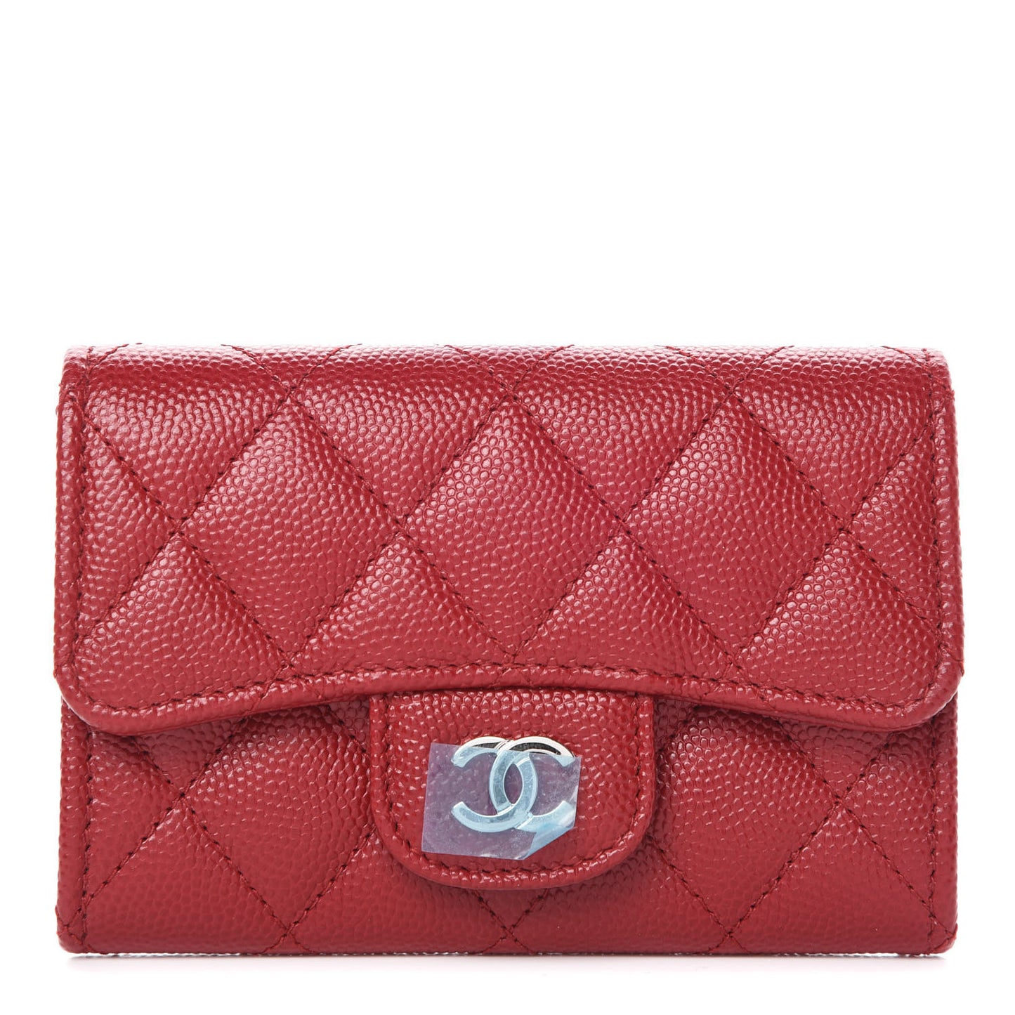 Caviar Quilted Flap Card Holder Dark Red