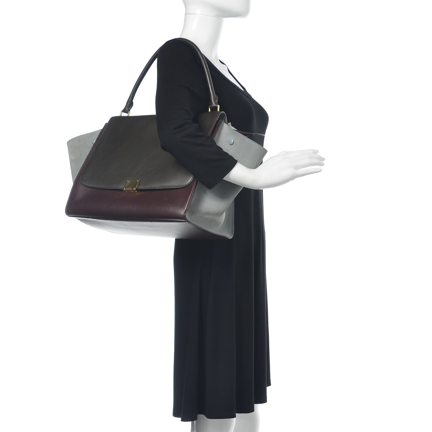 Celine Calfskin Suede Large Tri-Color Trapeze Dark Grey 2 of 17