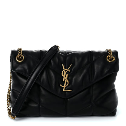 Saint Laurent Lambskin Quilted Small Loulou Puffer Monogram Chain Satchel Black 1 of 8