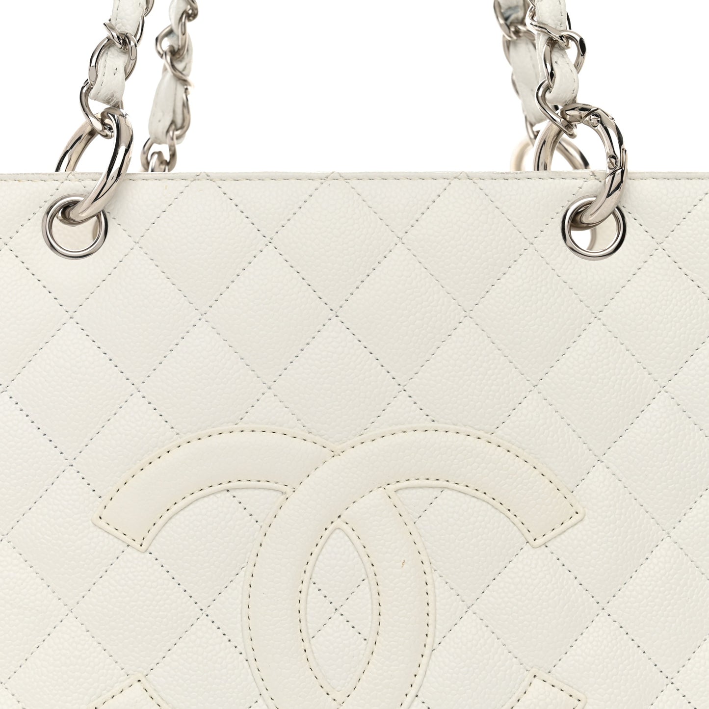 Caviar Quilted Grand Shopping Tote GST White