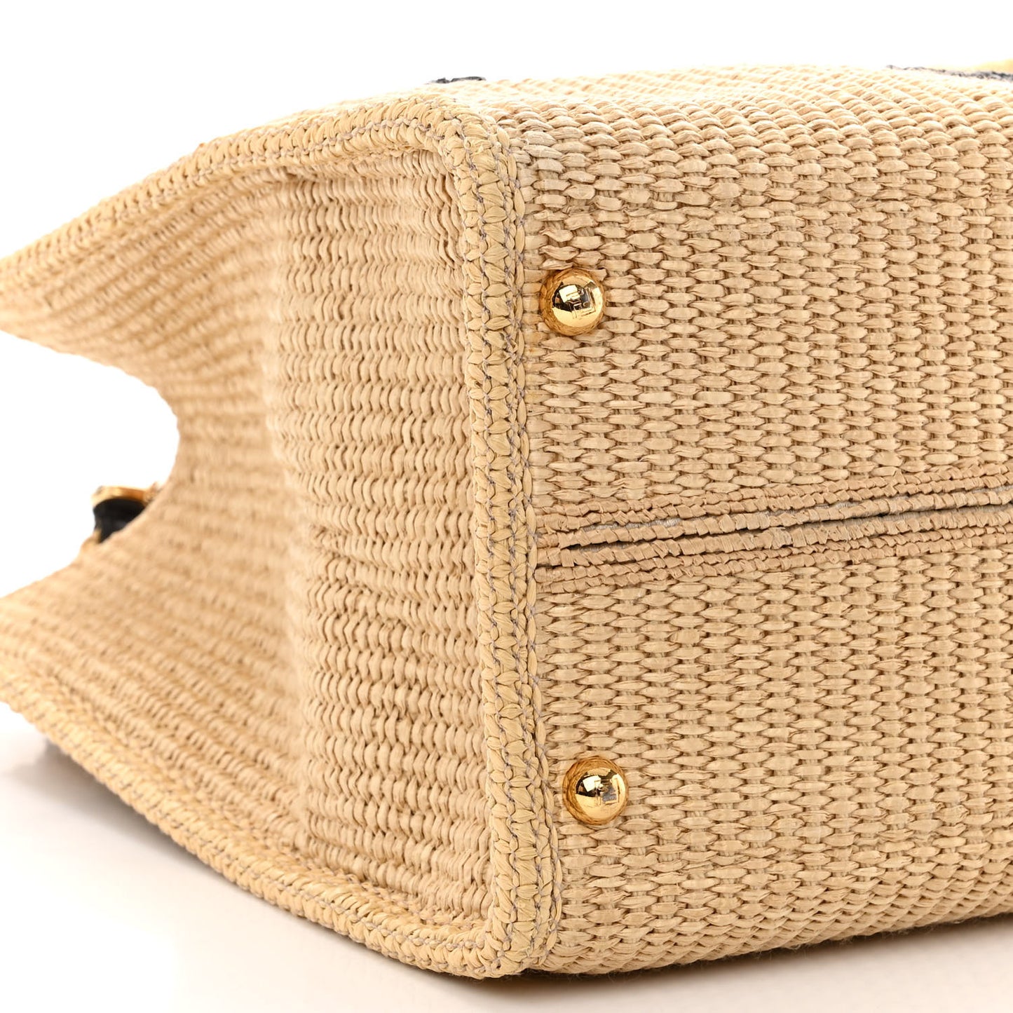 Straw Vitello King Plexiglass Woven Medium Fendi Sunshine Shopper Tote Natural Black