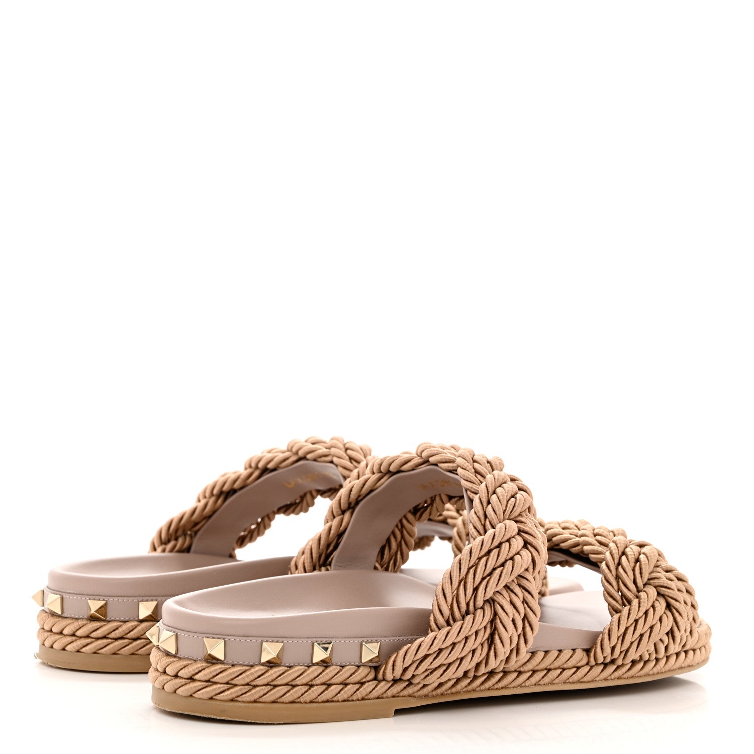 Valentino Garavani Calfskin Silk Woven Rockstud Torchon 5mm Sandals 39 Poudre 4 of 11