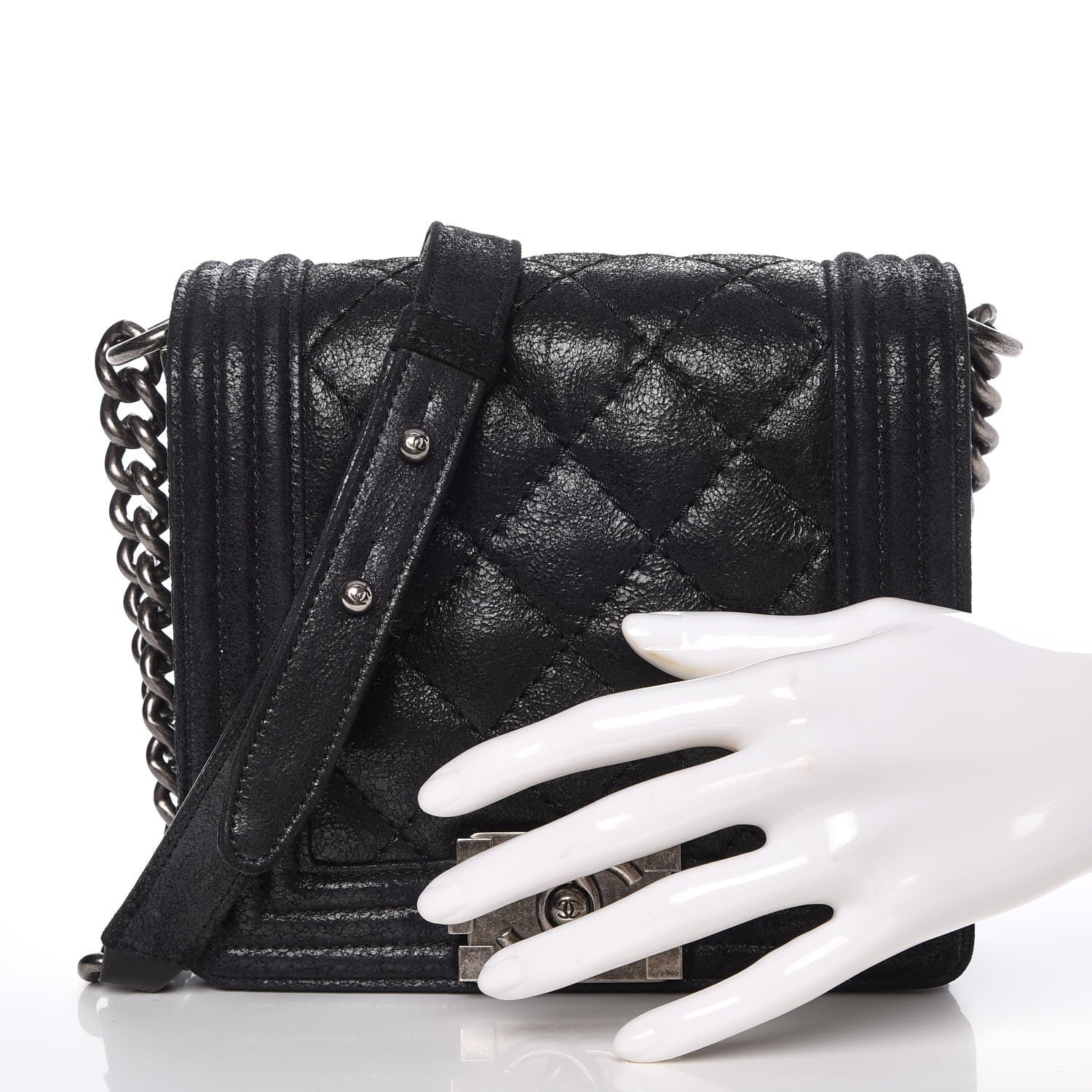 Chanel Iridescent Calfskin Quilted Small Gentle Square Boy Flap Black 4 of 9