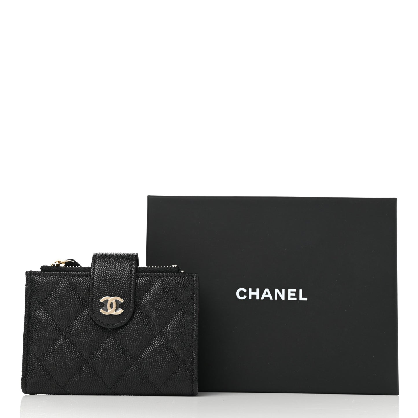 Caviar Quilted Compact Zipped Pocket Wallet Black