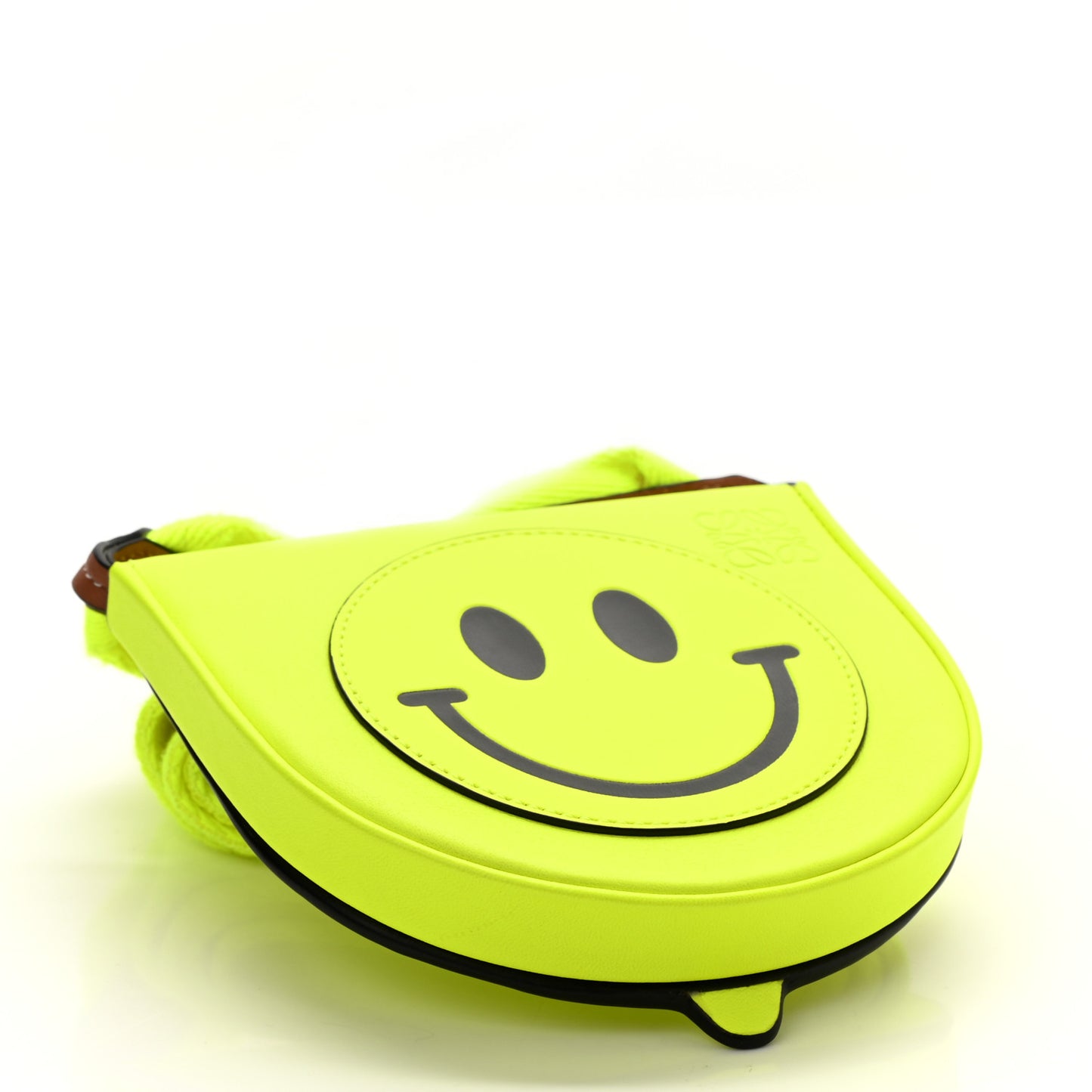 Smooth Calfskin Smiley Small Heel Crossbody Bag Neon Yellow