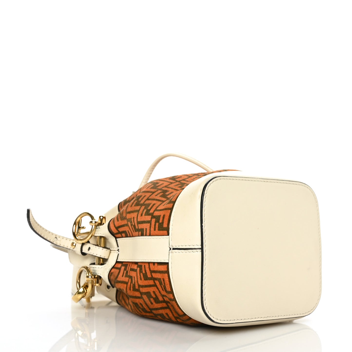 Suede Vitello King F is Fendi Micro FF Mini Mon Tresor Bucket Bag Arancio Marrone White Ice