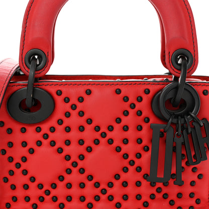 Christian Dior Ultra Matte Calfskin Studded Mini Supple Lady Dior Red Black 8 of 23
