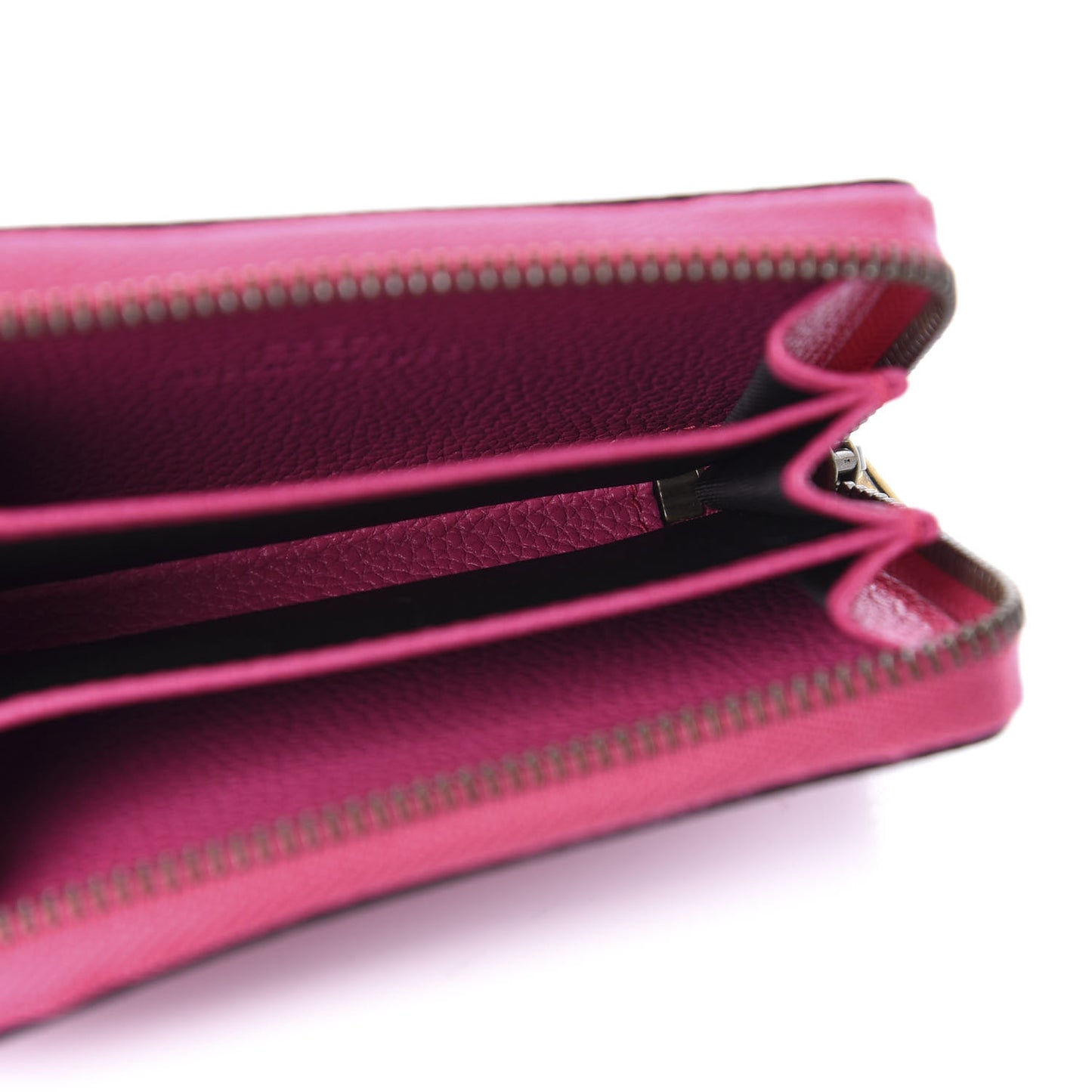 Grained Calfskin Logo Zip Around Card Case Box Pink Green